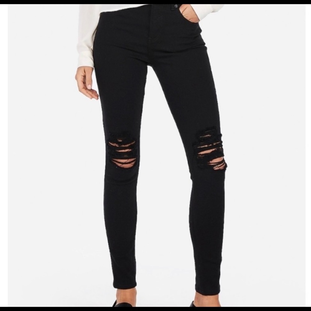 Express black high rise stretch legging jean distressed